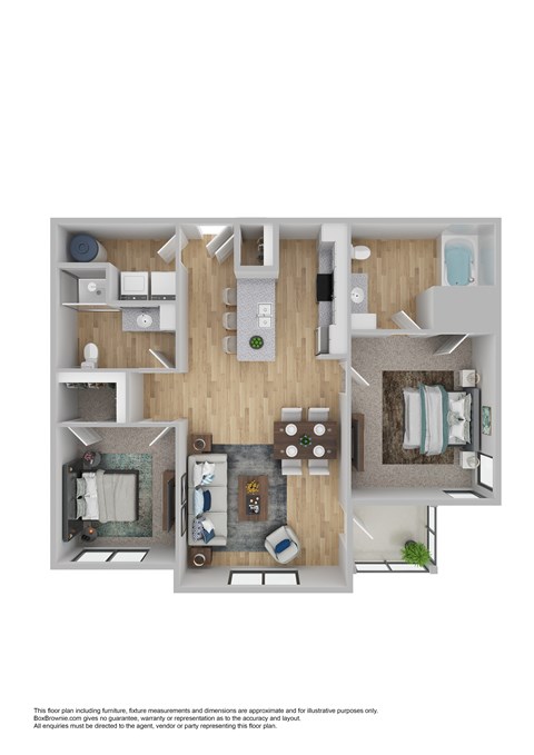 Floor plan for 2 beds, 2 baths, 1100 sqft